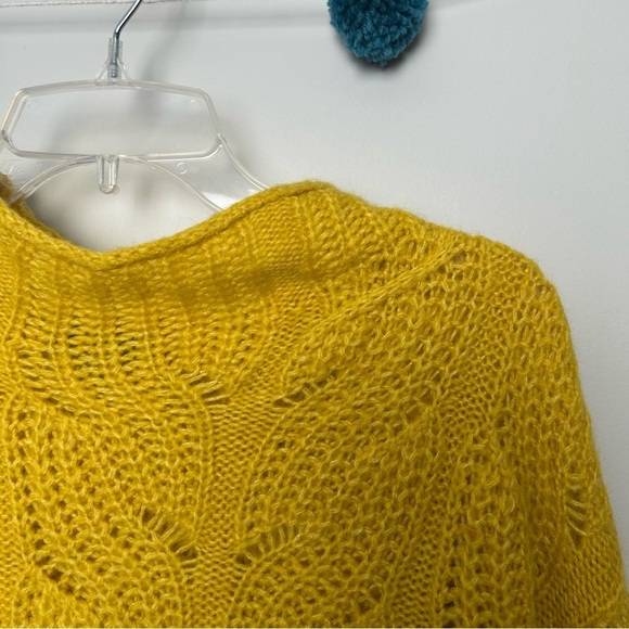 J. Crew Pointelle Yellow Mock Neck Cable Knit - Picture 3 of 7